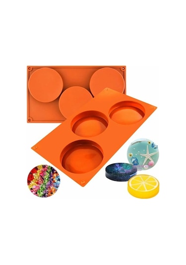 Kek Kalıbı Disk Şekilli Silikon Çikolata Sabun Epoksi Bardak Altlığı Ve Pasta Kalıbı 3 Bölmeli Goldcakes