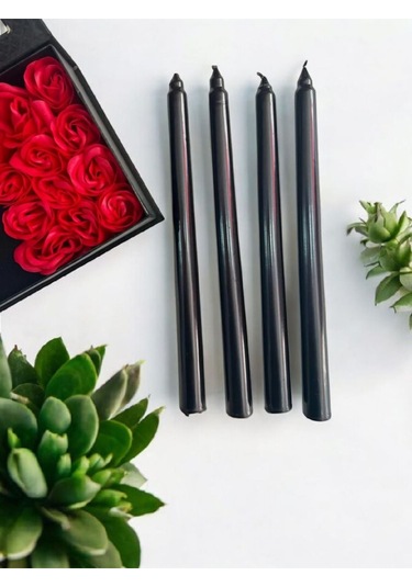 Denic 4 lü Siyah Şamdan Mum Konik Mum