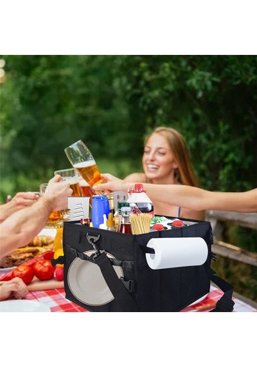 Xiaaokeji Izgara Piknik Çantası Düzenleyici Kağıt Havlu Tutuculu Barbekü Çantası Siyah