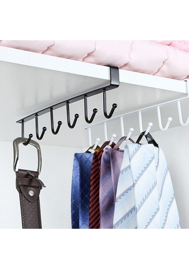 Siyah Demir 6 Kanca Depolama Raf Dolap Dolap Metal Raflar Altında Kupa Bardak Askı Banyo Mutfak Düzenleyici Asılı Raf Tutucu