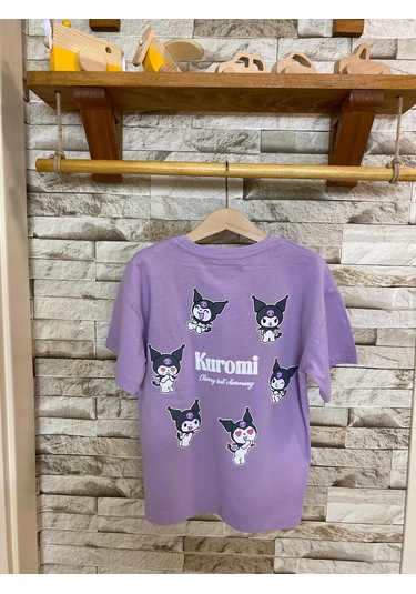 Aysbebe Kuromi Kabartma Baskılı Fırçalı Kumaş Kız Çocuk Tişört Mor 1950