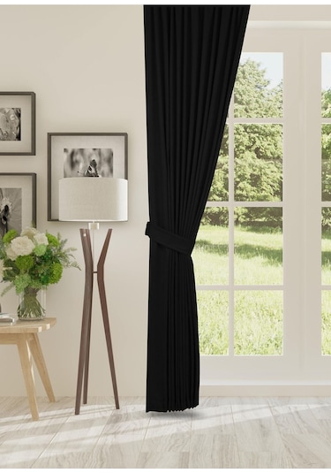 Cheap's Home Petek Dokulu Kadife Dokuma Sık 1 X 3 Pileli Fon Perde Siyah