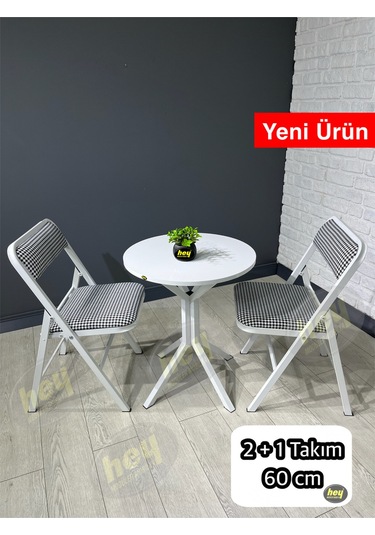 Mercan 2 Kişilik Yuvarlak Mutfak Yemek Masası Takımı 2+1 Beyaz Kazayağı Kumaş 60 Cm Beyaz Kazayağı 2'li