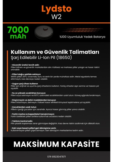 Lydsto W2 Uyumlu 7000 Mah Robot Süpürge Bataryası