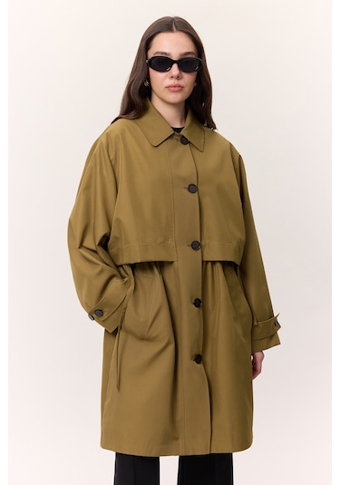 Bel Ayarlamalı Hafif Trençkot Zeytin Yeşili Zeytin Yeşili