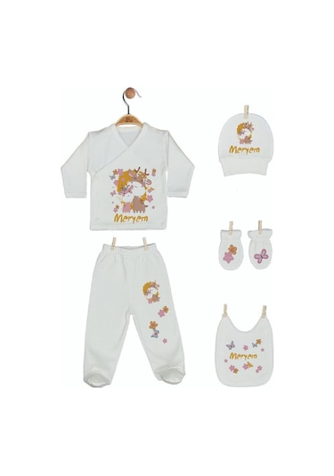 Pia Baby Gl 1933-05 İsme Özel Beşli Zıbın Set Krem