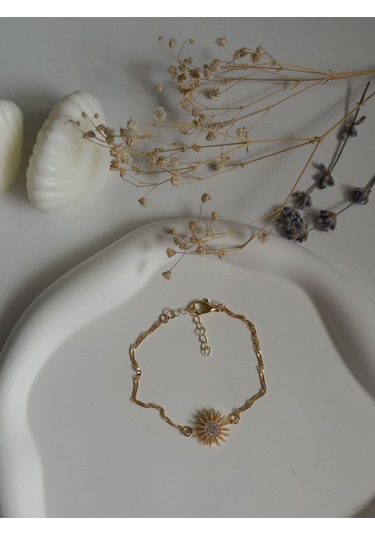 Handmade Pirinç Üzeri Altın Kaplama Güneş Şeklinde Parlak Bileklik - Solar Altın