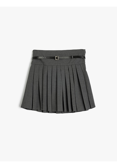 Koton Pileli Etek Kemer Detaylı Viskon Karışımlı Gri 5wkg70030aw Gri