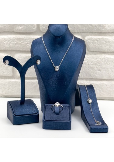 Zirkon Taşlı Oval Gümüş Set Takım Gümüş