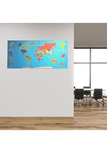 Evyora Renkli Atlas Dünya Haritası Manyetik Yapıştırıcı Gerektirmeyen Duvar Stickerı 118 Cm 56 Cm