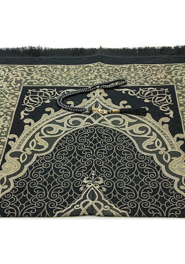 Hediyelik Şantuk Çantalı, Tesbihli, Çeyizlik Seccade Seti - Siyah Siyah