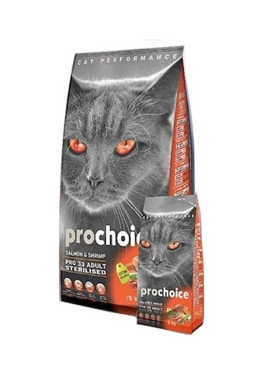 Prochoice Pro 33 Sterilised Somonlu ve Karidesli Kısırlaştırılmış Yetişkin Kedi Maması 15 KG