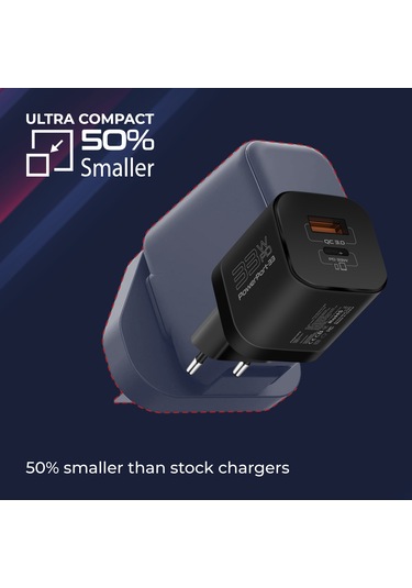 Promate PowerPort-33 Gan 33W Qualcomm Süper Hızlı Type-C PD , USB Ultra Kompakt Duvar Şarj Cihazı, Aşırı Gerilim Koruması