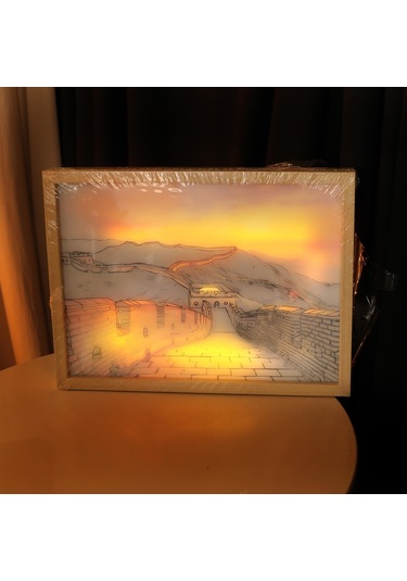 Çin Seddi Usbli Led Işık Boyama Dekoratif Ahşap Çerçeve-2101 Çok Renkli