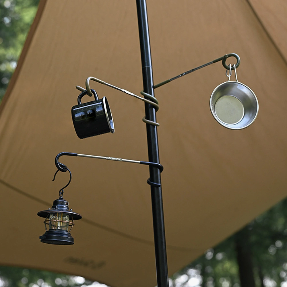 Dofolink Stainless Steel Çadır Feneri Asma Kolu - İki Başlı Kaymazlı Kanca, Spiral Taşınabilir, Siyah Siyah