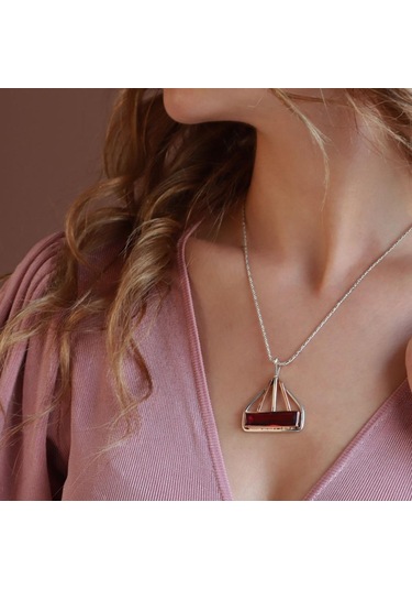 Lal Taşlı El İşli Otantik 925 Ayar Gümüş Kolye Gümüş