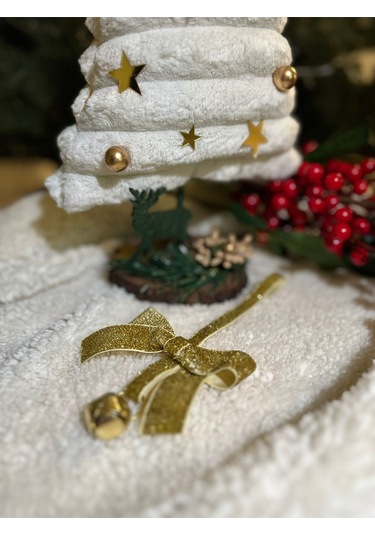 Yılbaşı Simli Altın Gold Kadife Kurdeleli Zilli Zincir Lüks Noel Çam Ağacı Süsü 5 Adet