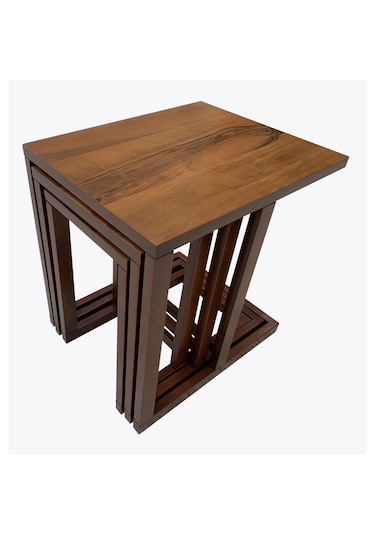 Riva 3'Lü C Zigon Sehpa-Ceviz Kaplamalı-Tamamı Ahşap