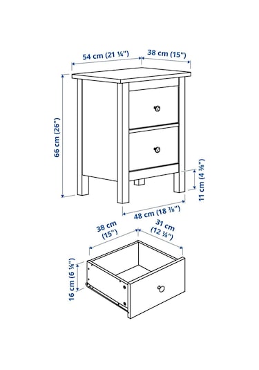 Komodin-şifonyer Hemnes Meridyendukkan Beyaz Vernik, 54x66 Cm 2 Çekmeceli