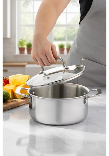 Emsan Pro Tri Ply Derin Tencere Çelik 24 Cm Gümüş