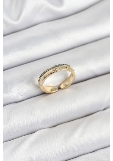 Pirinç Gold Renk Sıralı Zirkon Taşlı Kutup Yıldızı Model Kadın Yüzük Çok Renkli