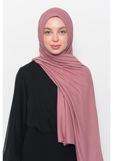 Hazır Pratik Geçmeli Lüks Düz Penye Şal Çapraz Hizalı Gül Kurusu