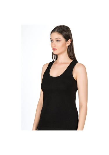 Kadın Pamuklu Ribana Esnek Biyeli Kalın Askılı Örme Atlet Siyah K0111-siyah