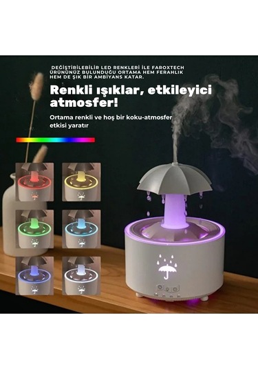 Şemsiye Tasarımlı Rgb Işıklı Aroma Difüzör & Nemlendirici Dönen Su Efektli - Oda Kokulu