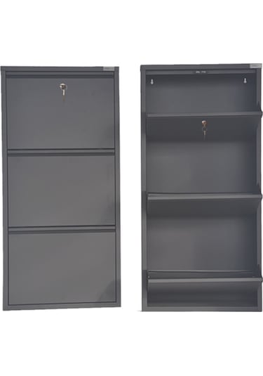 Kilitli 3'lü Metal Ayakkabılık - Antrasit