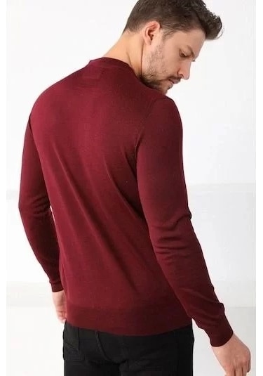 Blacktree Unisex Uzun Kol Biskilet Yaka Dokuma Triko - Bordo Bordo