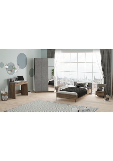 Robin Home Dream Genç Odası Takımı 4'Lü Set Karyola Komodin Gardr Kahverengi