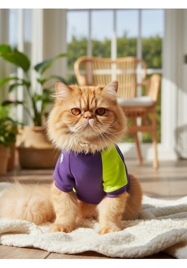Dondurmalı Patiler Mor Ve Fosforlu Sarı Kedi Polar Sweatshirt