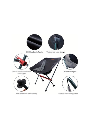 Dashanshop Ultra Hafif Katlanabilir Tam Siyah Acik Hava Kamp Sandalyesi Aluminyum Alasim Cerceve Tasima Cantali Tam Siyah
