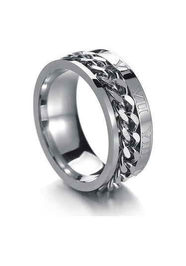 Fastbuy 2 Adet Roma Rakamları Döndürülebilir Zincir Titanyum Yüzük, Çelik Rengi 8 Renkli Stile Çok Renkli