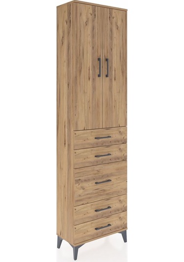 Arges Dolap 2 Raflı 5 Çekmeceli Tek Askılı 60x30x221 Çam-çam Çam