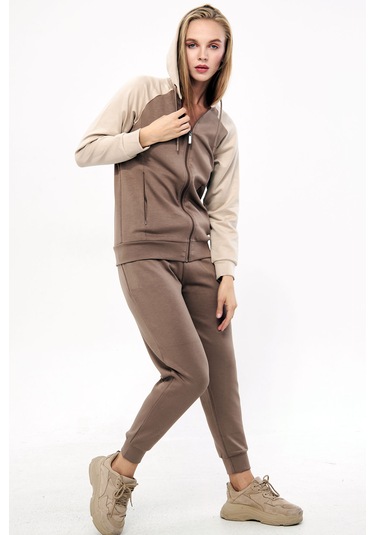 Trendhill Kadın Açık Kahve Modal Scuba Eşofman Takım Edy5542ak Açık Kahverengi