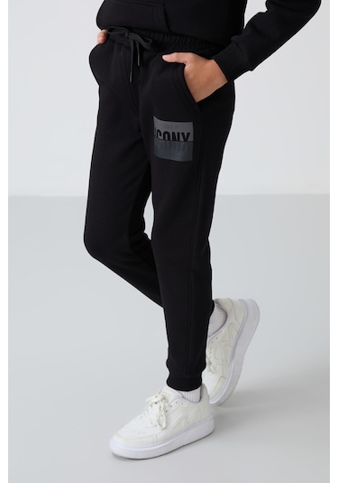 Tommy Life Siyah Pamuklu Kalın İçi Tüylü Yumuşak Dokulu Standart Fit Baskılı Erkek Çocuk Eşofman Takım - 11246 Siyah