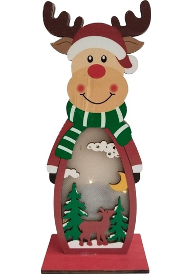 Yılbaşı Işıklı Ahşap Kardan Adam - Geyik Süs 20cm Diğer