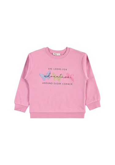 Civil Girls Renkli Kelebek Baskılı 2-5 Yaş Sweatshirt - Pembe Soft Pembe