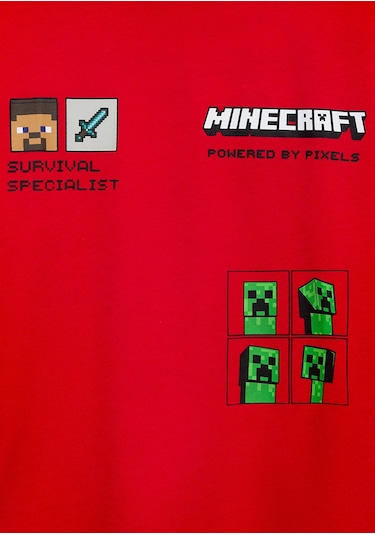 Mavi - Minecraft Baskılı Kırmızı Tişört 6610478-70478