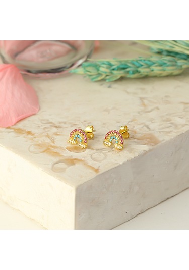 925 ayar Gümüş 14k Altın kaplama Gökkuşağı küpe