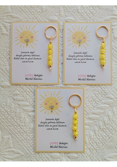 24 Adet Özel Tasarım Güneş Ve Sarı Anahtarlık Hastane Yeni Doğan 40 Mevlidi Dağıtmalık Hediyelik