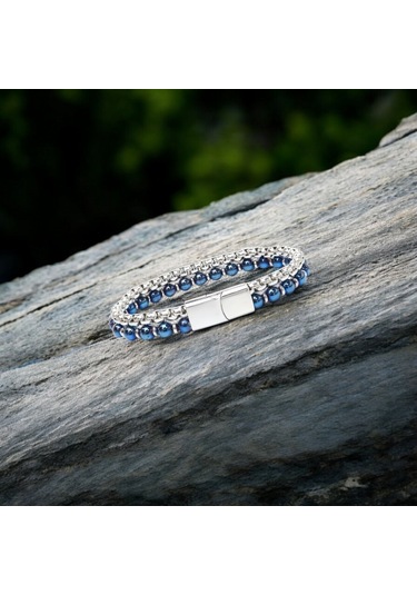 Çelik Zincirli Mavi Ve Gümüş Hematit Bileklik 31832b21d6 Gümüş