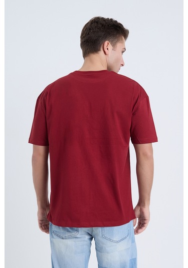 Erkek Oversize Baskılı T-shirt Bordo California Bordo