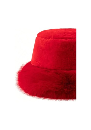 Kadın Peluş Bucket Kalpak Şapka 1143 Rkş-14 Kırmızı Kırmızı