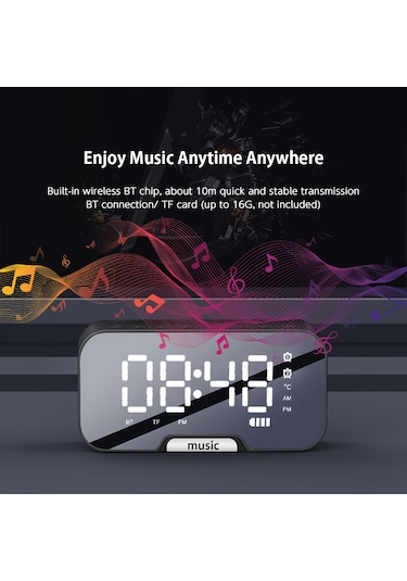 Yuntech01 Q5 Çok Fonksiyonlu Alarm Saat - Bluetooth Hoparlör, Fm Radyo, Sıcaklık Gösterici Ve Telefon Tutucu İle Dijital Led Ekranlı Taşınabilir Beyaz Dahili Pil