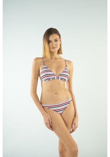 Estiva Bantlı Toparlayıcı Üçgen Bikini Takımı - Çizgili