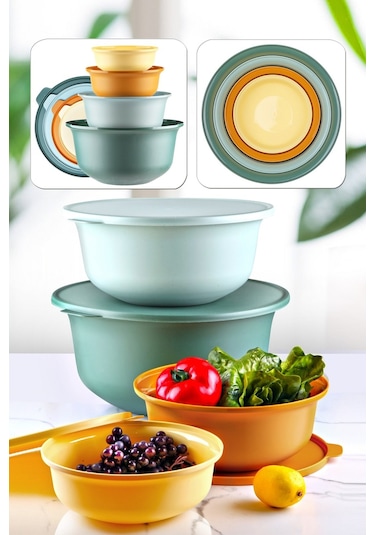 Kitchen Life 4 Boy Kapaklı Yuvarlak Aura Saklama Kabı Seti 7.5 L + 4 L + 2 L+ 1 L