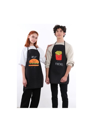 Beautiful İkili Paket Sıvı Geçirmez Su Geçirmez Mutfak Önlüğü Hamburger Siyah