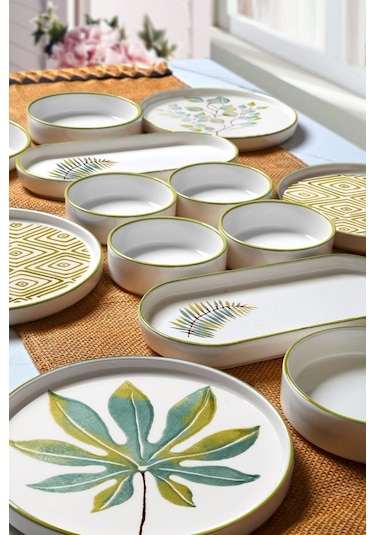 KitchenLife Stackable Güz Yaprak 14 Parça 6 Kişilik Kahvaltı Takımı Çok Renkli